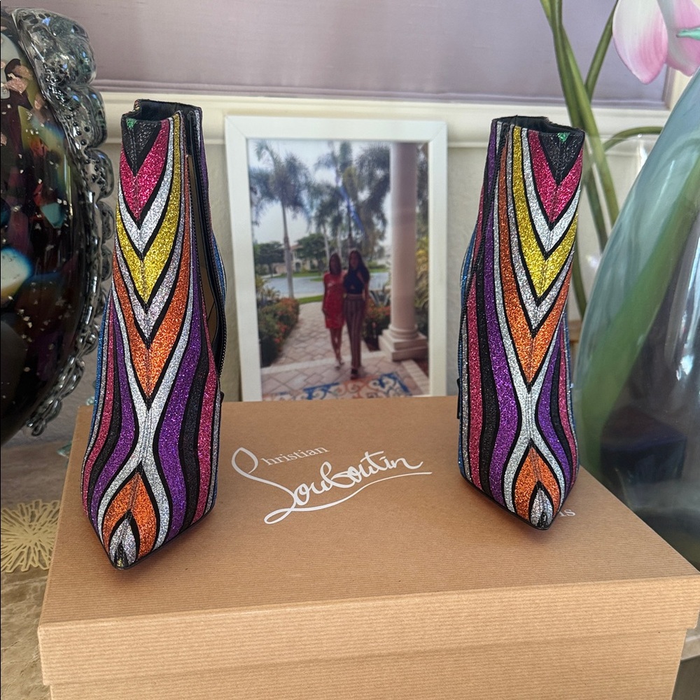 Christian Louboutin Vibrant Glitter Ankle Boots.  New and Never worn.